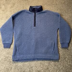 Aerie Quarter Zip Sherpa Fleece Pullover Women’s Medium Blue Cozy Oversized Soft